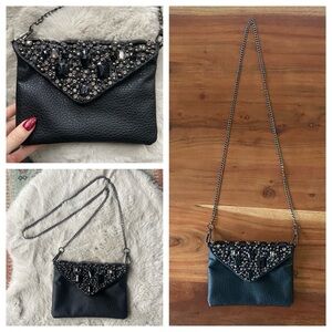 Black studded mini purse crossbody bag festive special occasion beaded crystal